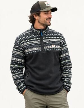 Passenger Set Off Recycled Polar 1/4 Zip Fleece Men Medium Mountain Geo Charcoal